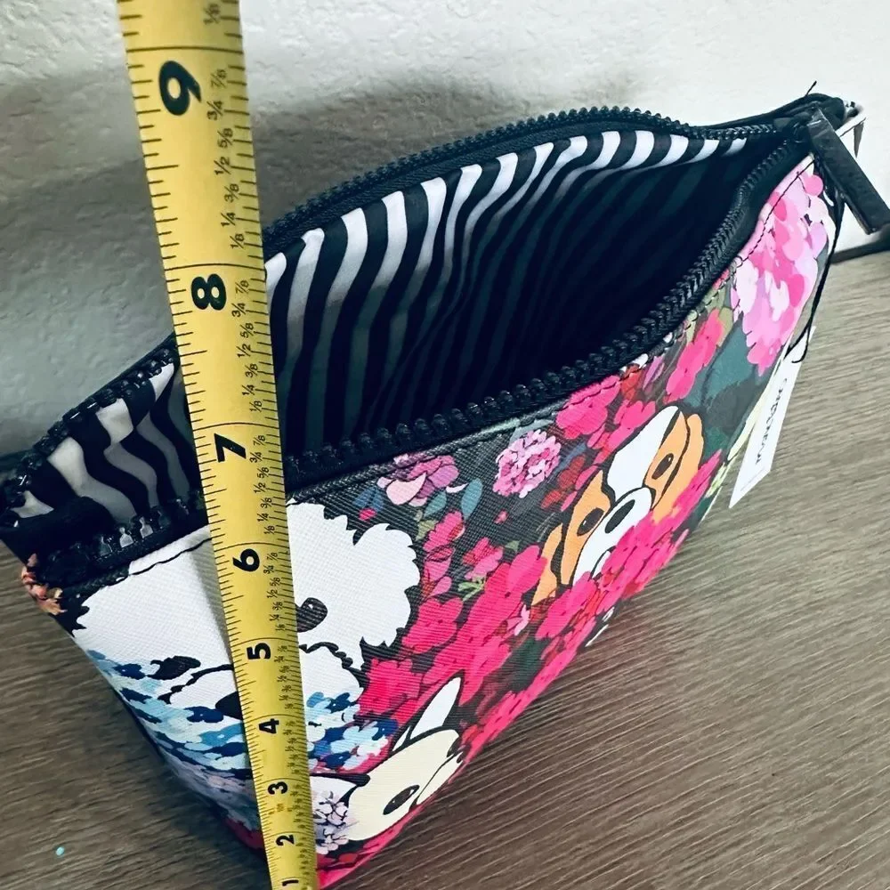 Marc Tetro Dogs Floral Pink Black Zipper Travel Cosmetic Bag